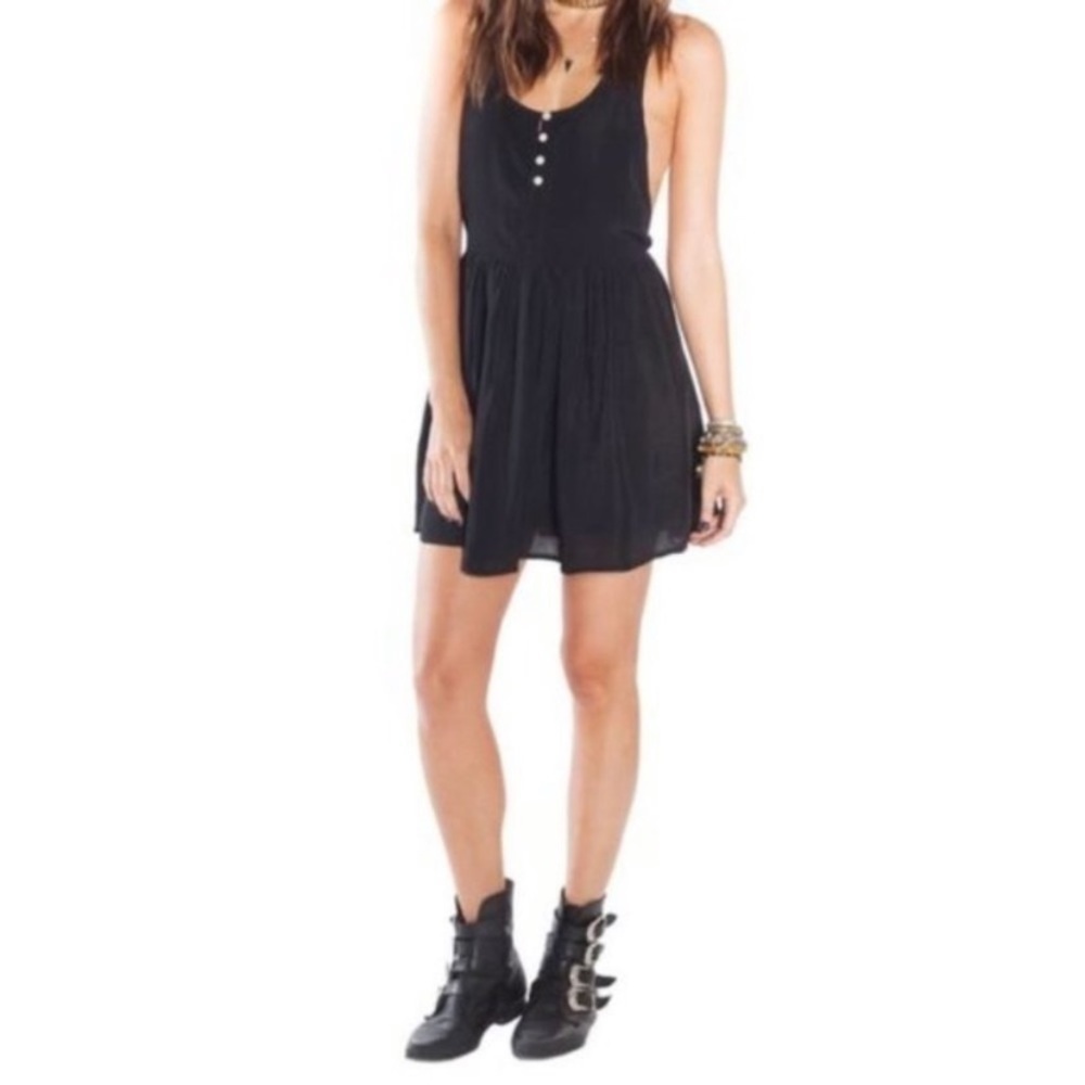 Amuse Society Crochet Black Mini Sleeveless Dress Sz S